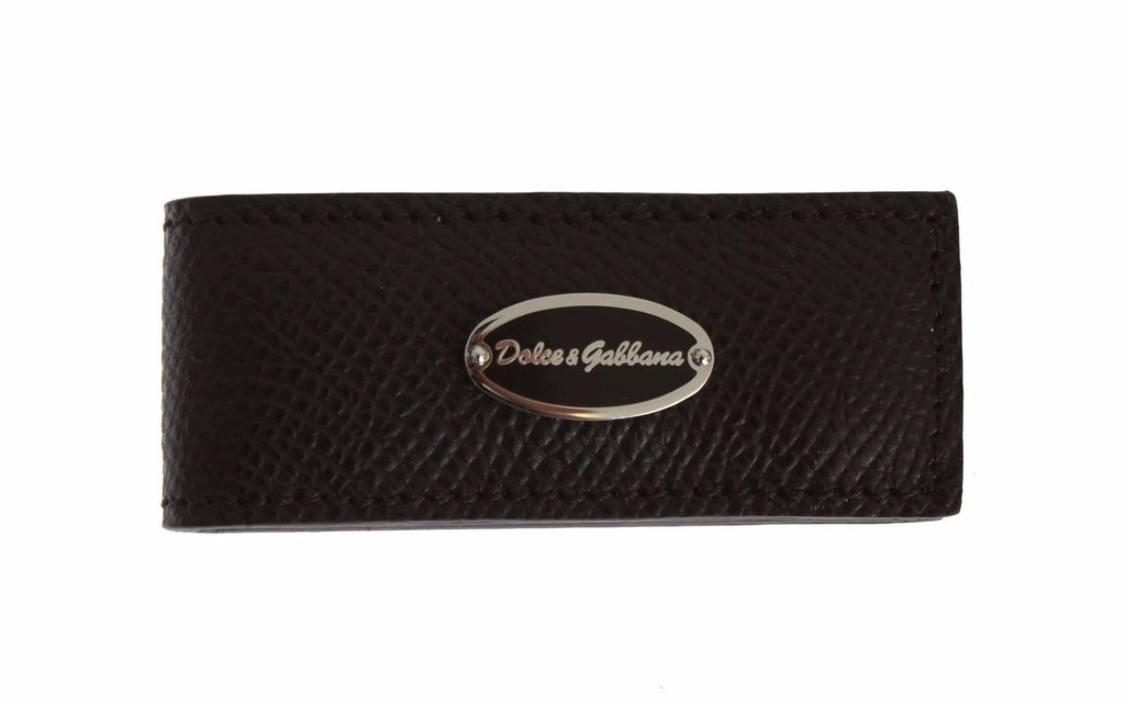 Dolce & Gabbana Brown Leather Magnet Mens Money Bar Clasp Money Cash Clip by Dolce & Gabbana
