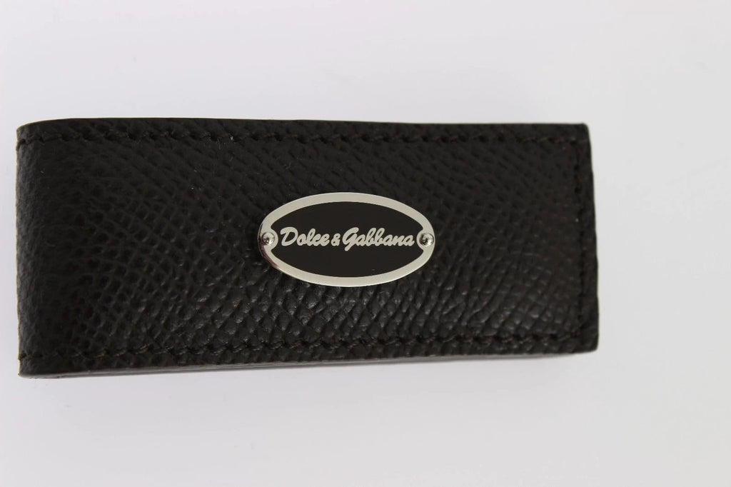 Dolce & Gabbana Brown Leather Magnet Mens Money Bar Clasp Money Cash Clip by Dolce & Gabbana