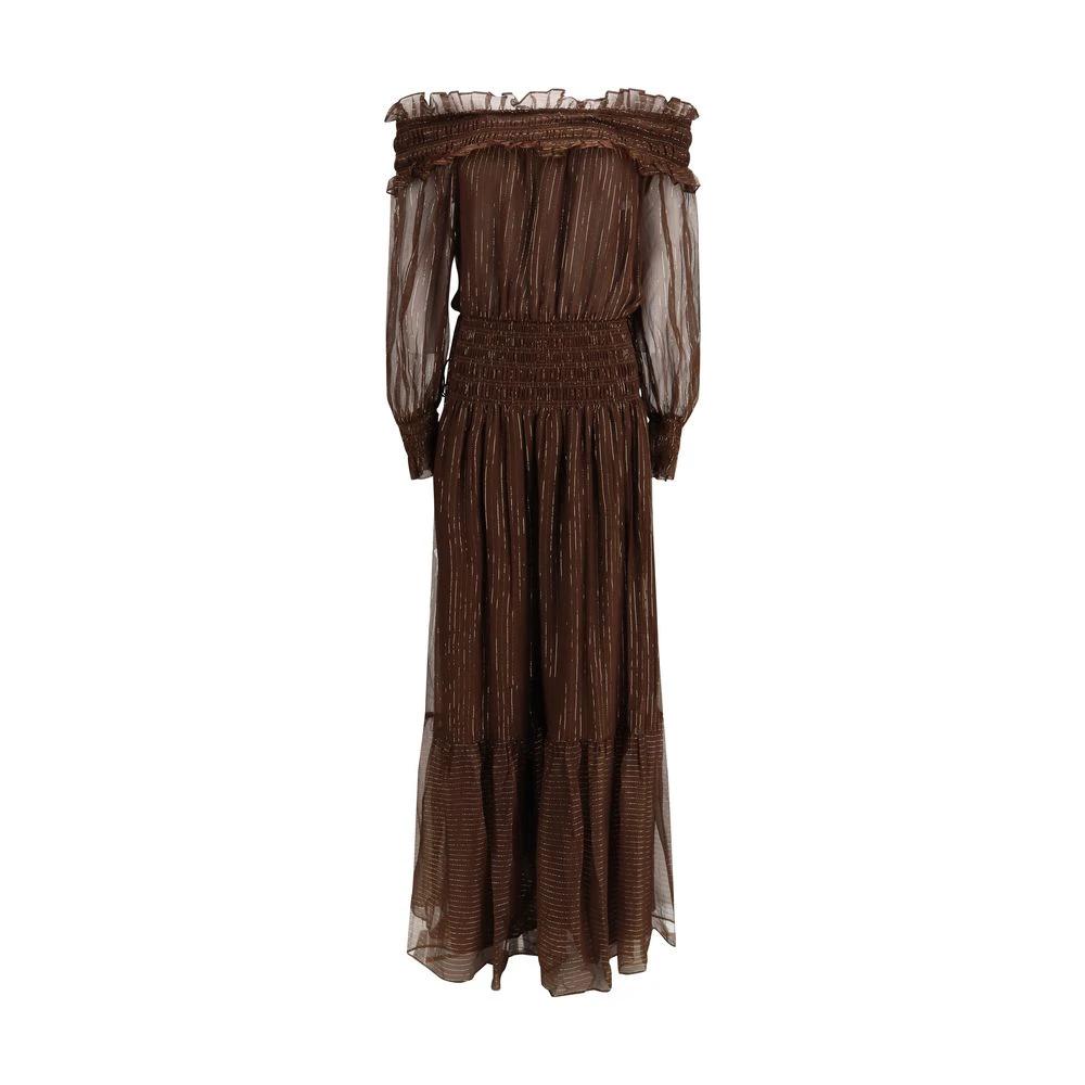Self-Portrait Brown Silk Long Dress by Self-Portrait