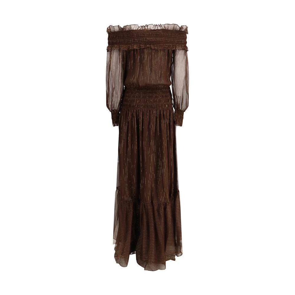 Self-Portrait Brown Silk Long Dress by Self-Portrait