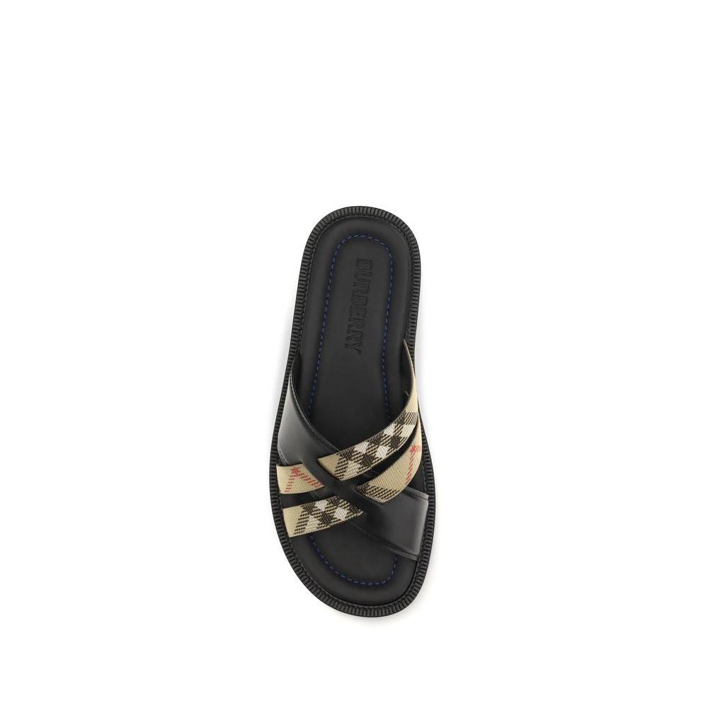Burberry Black Calf Leather Bos Taurus Flat Sandals by Burberry