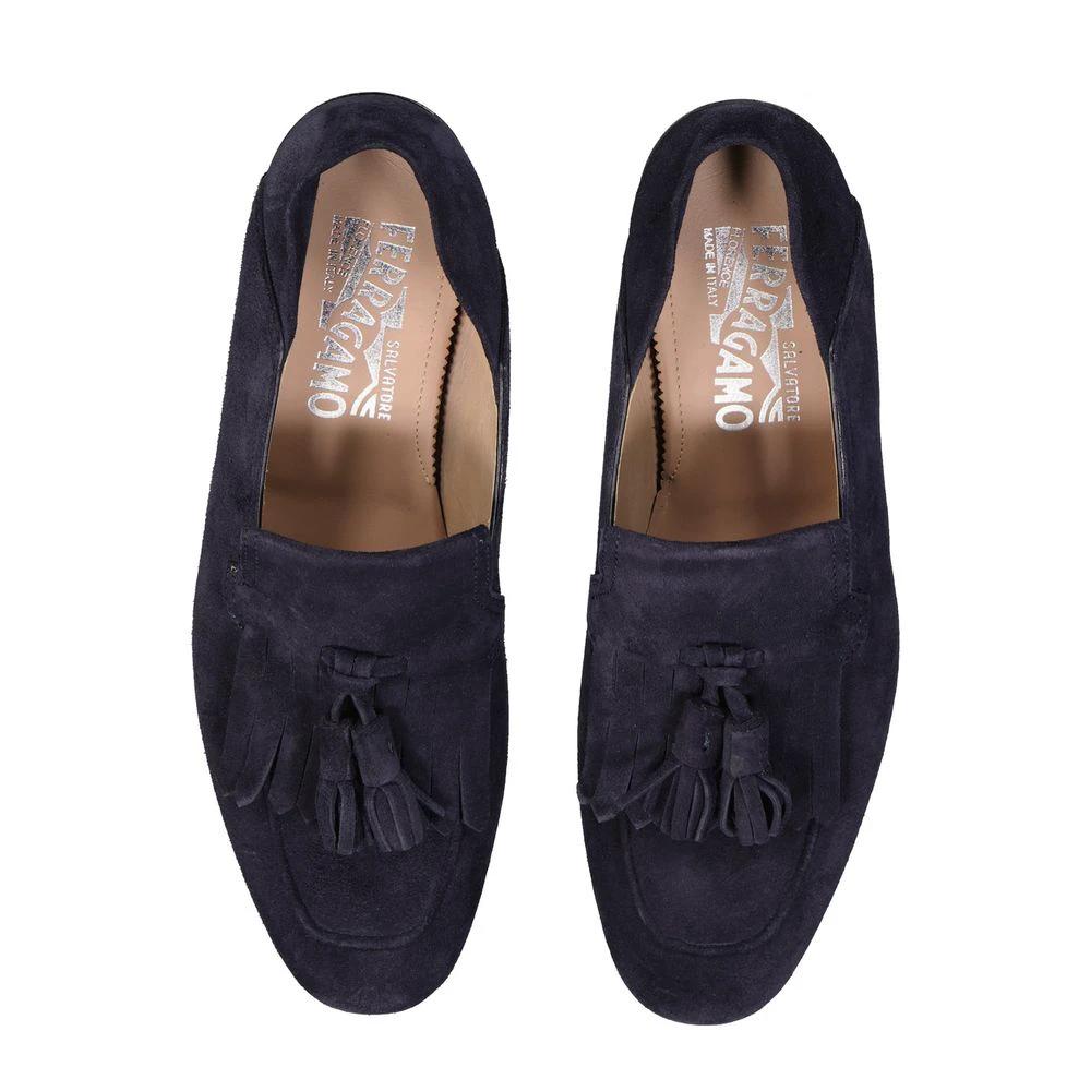 Salvatore Ferragamo Blue Calfskin Slip-On Loafers by Salvatore Ferragamo