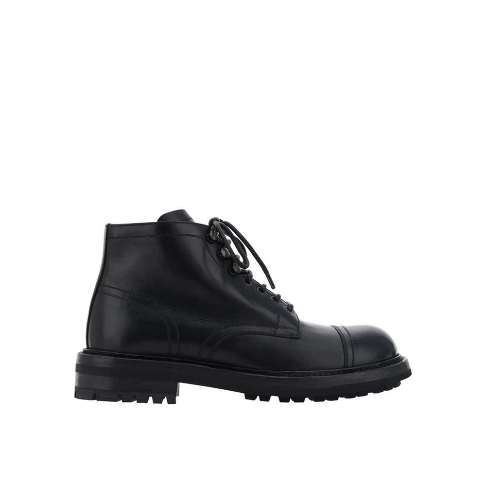 Dolce & Gabbana Black Calfskin Lace-Up Boots by Dolce & Gabbana