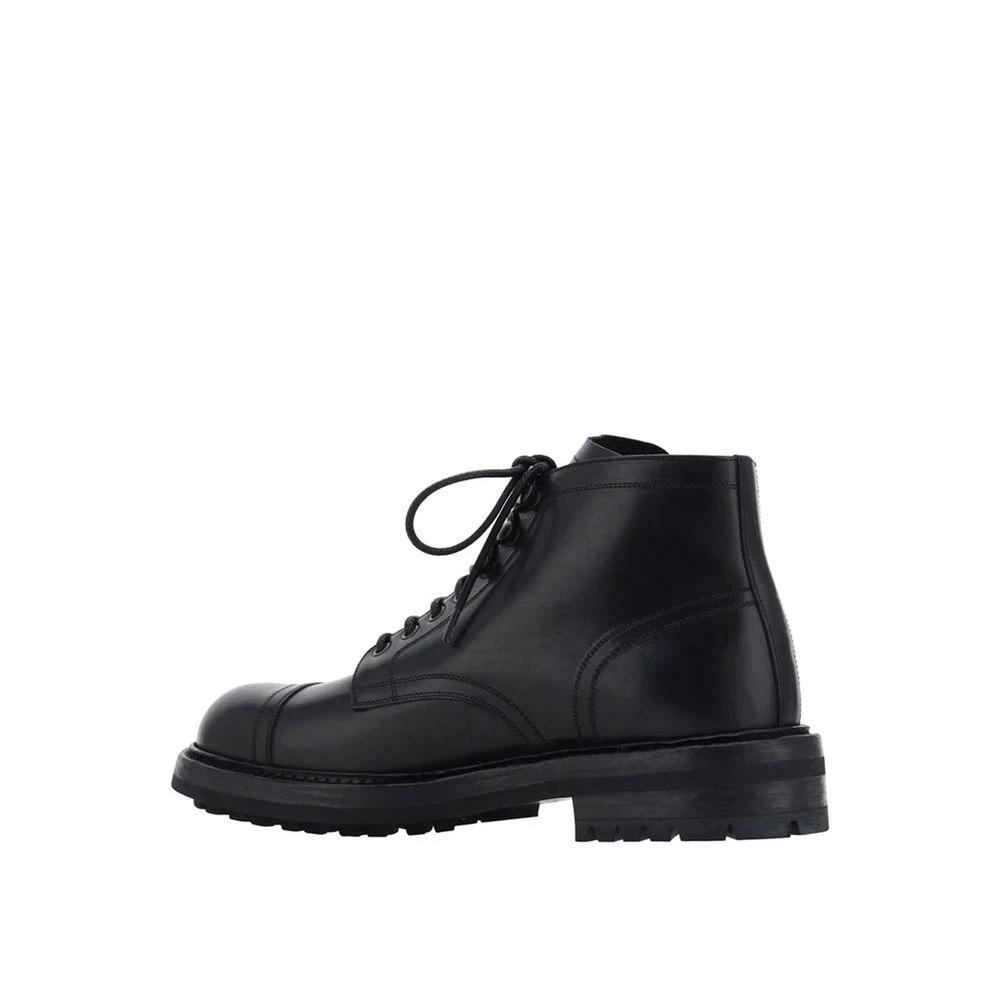 Dolce & Gabbana Black Calfskin Lace-Up Boots by Dolce & Gabbana