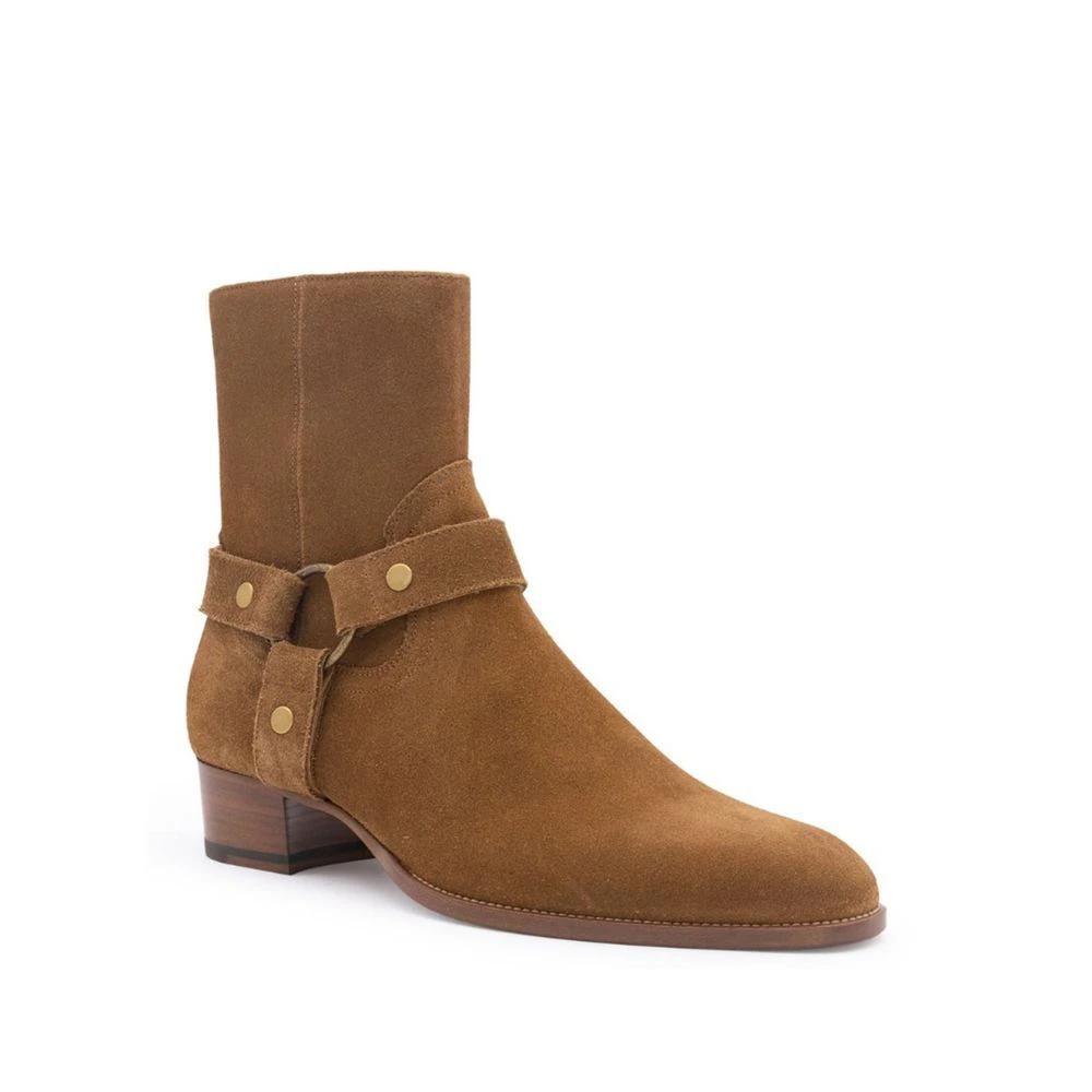 Saint Laurent Brown Calfskin Ankle Boots by Saint Laurent