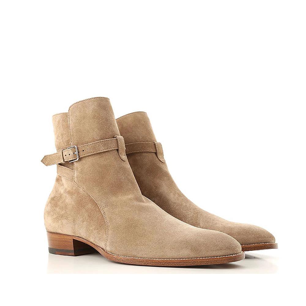Saint Laurent Beige Calfskin Ankle Boots by Saint Laurent