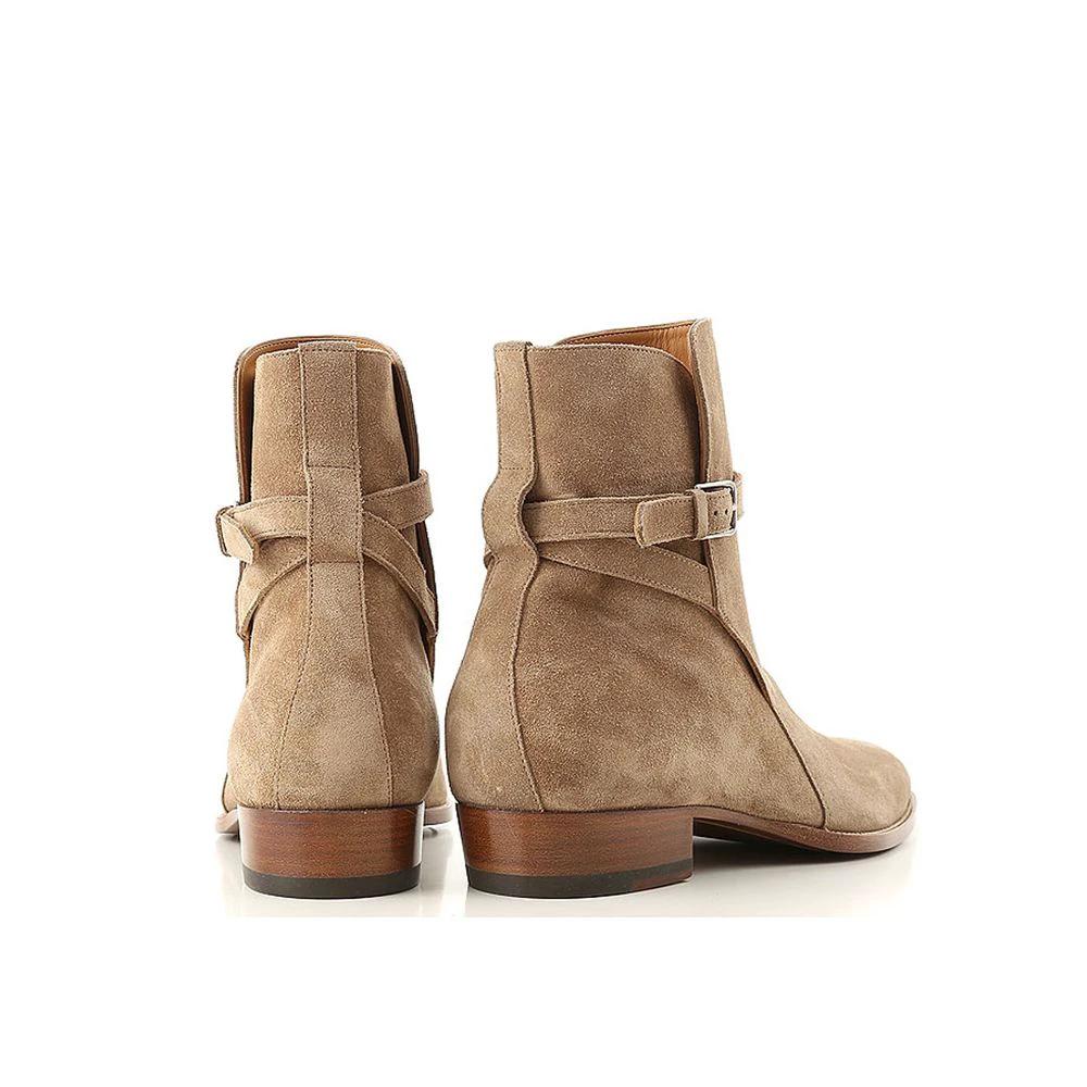 Saint Laurent Beige Calfskin Ankle Boots by Saint Laurent