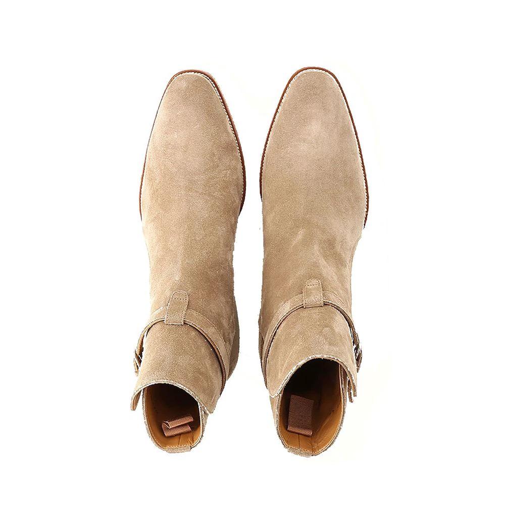Saint Laurent Beige Calfskin Ankle Boots by Saint Laurent