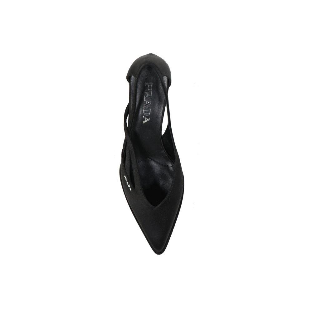 Prada Black Silk Mid Heel Pumps