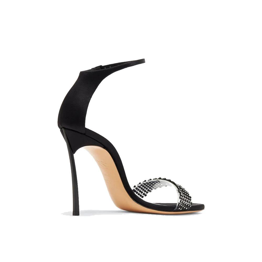 Casadei Black Silk Stiletto Heel Sandals by Casadei