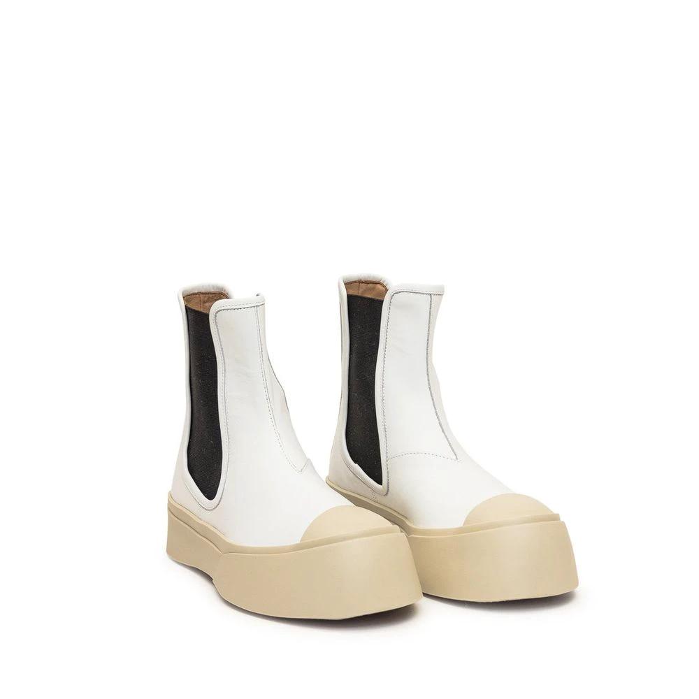 Marni White Calfskin Chelsea Boots by Marni