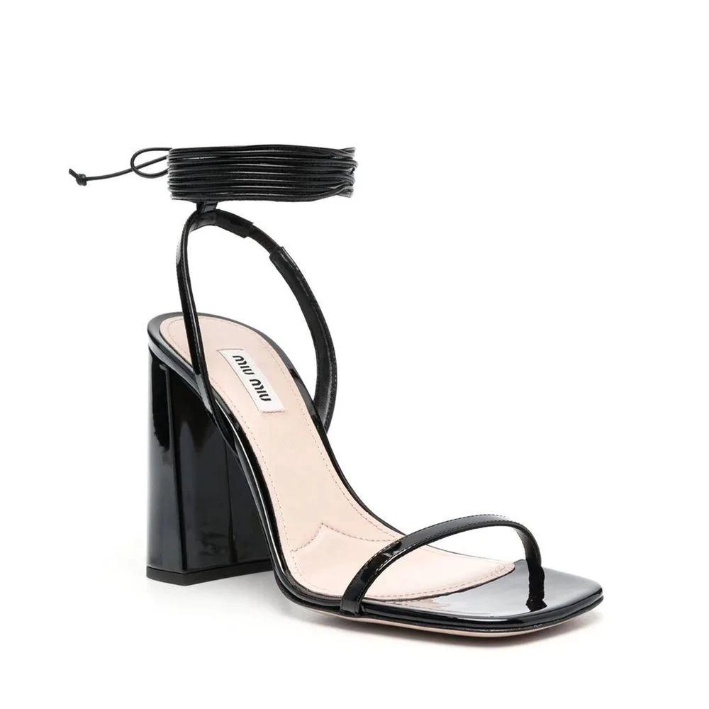 Miu Miu Black Calfskin Platform Sandals by Miu Miu
