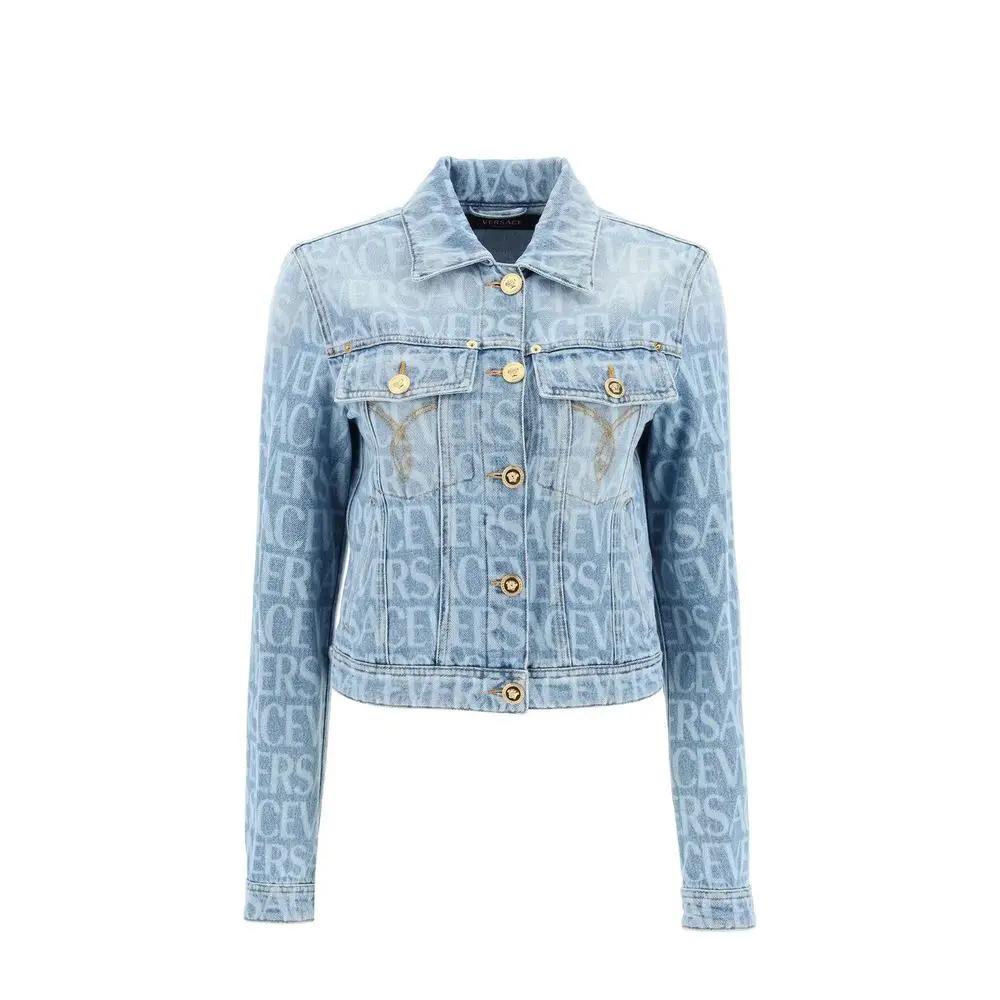 Women’s Blue Denim Jacket – Versace All-Over Logo Cotton SS26