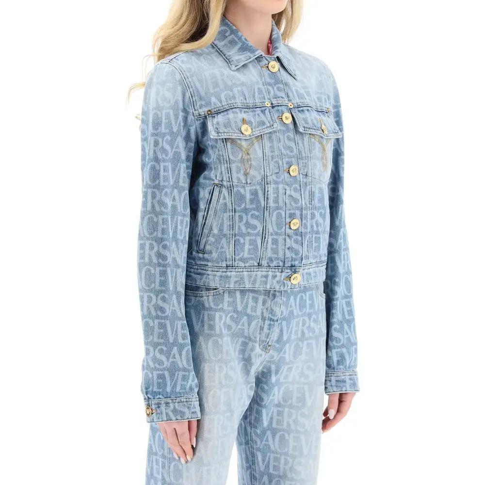Women’s Blue Denim Jacket – Versace All-Over Logo Cotton SS26