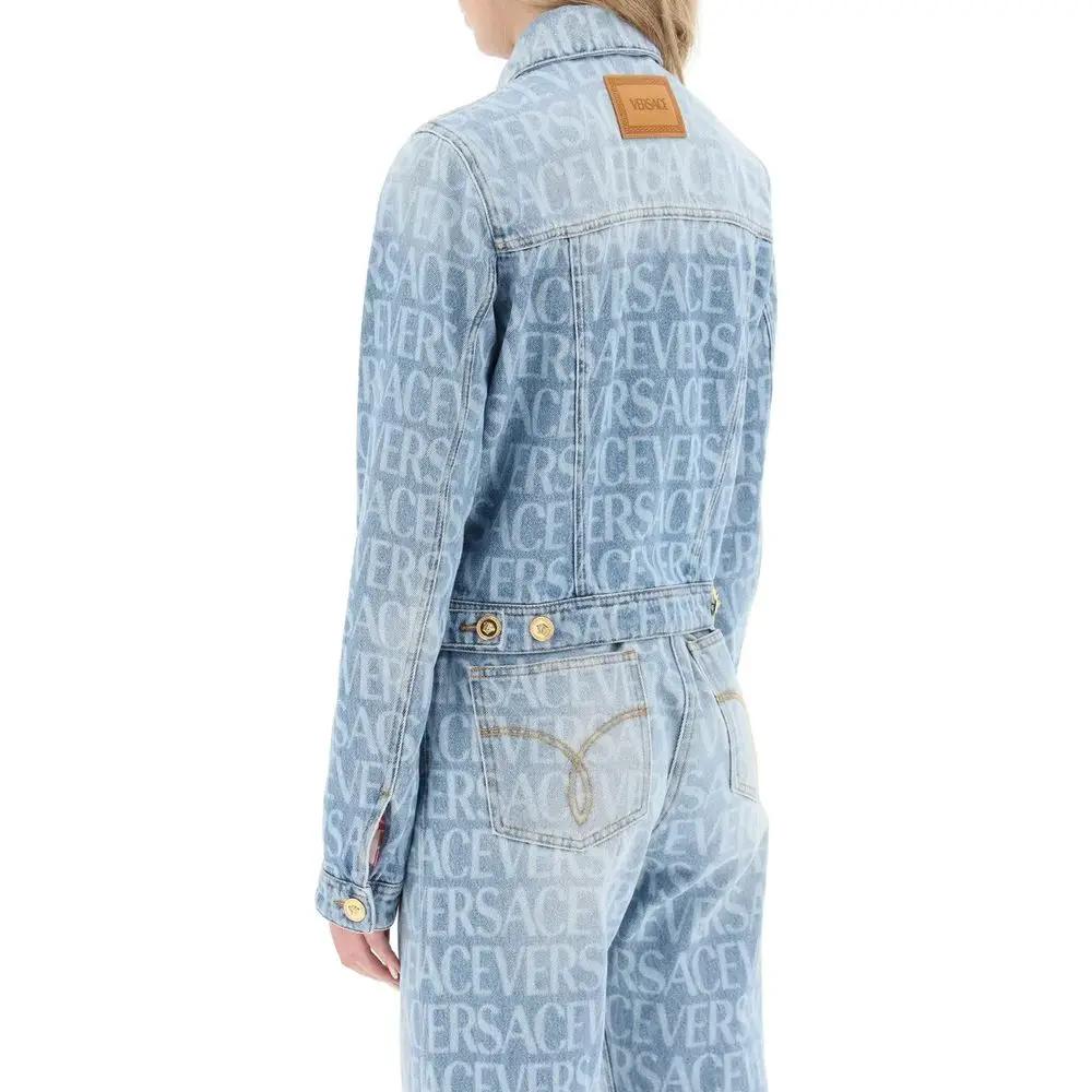 Women’s Blue Denim Jacket – Versace All-Over Logo Cotton SS26
