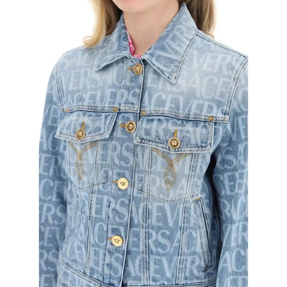 Women’s Blue Denim Jacket – Versace All-Over Logo Cotton SS26