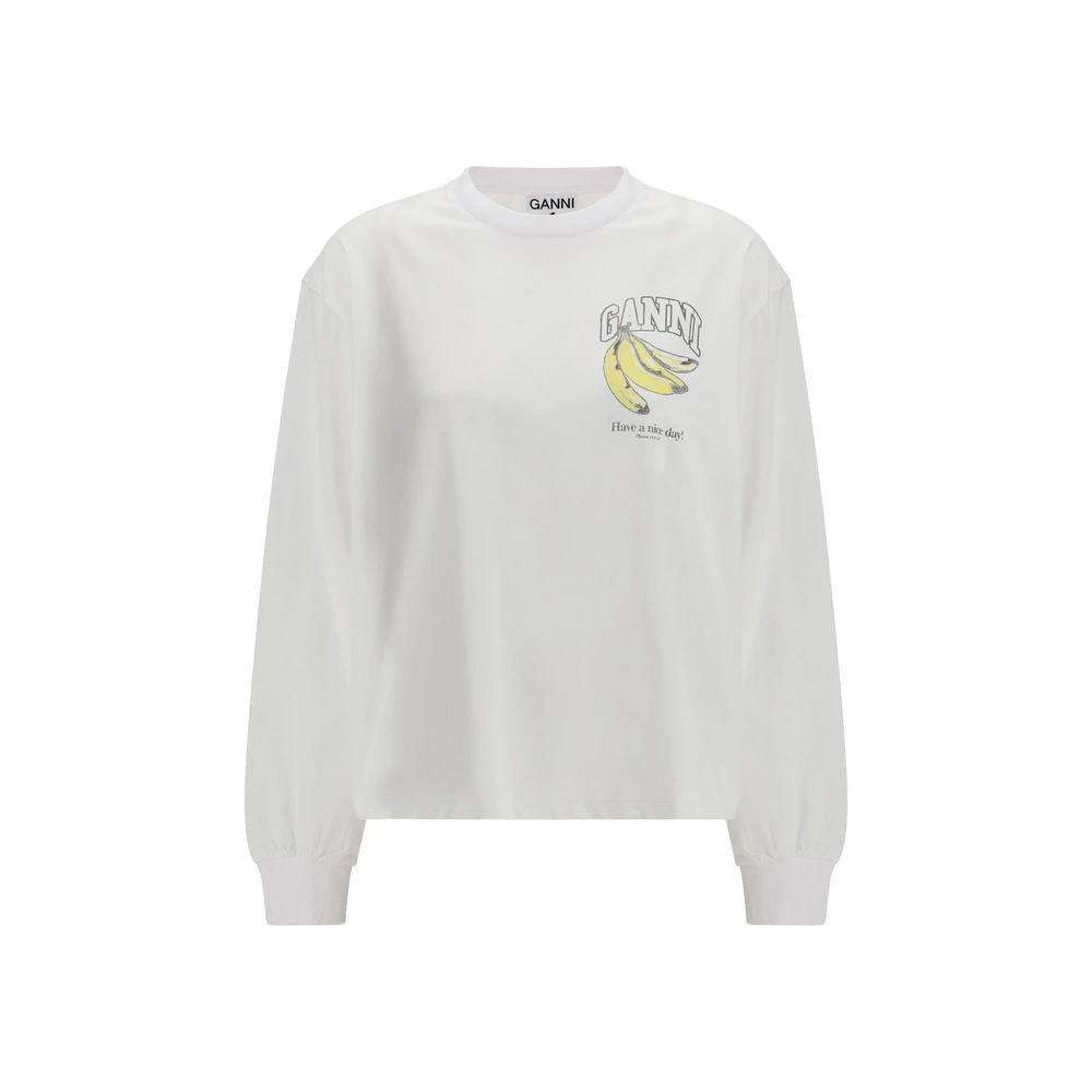 Ganni White Cotton Long Sleeve T-Shirt by Ganni