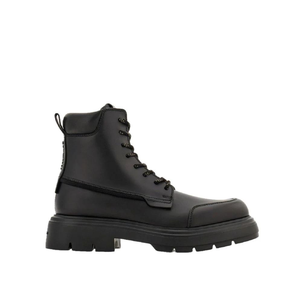 Salvatore Ferragamo Black Calfskin Lace-Up Boots by Salvatore Ferragamo