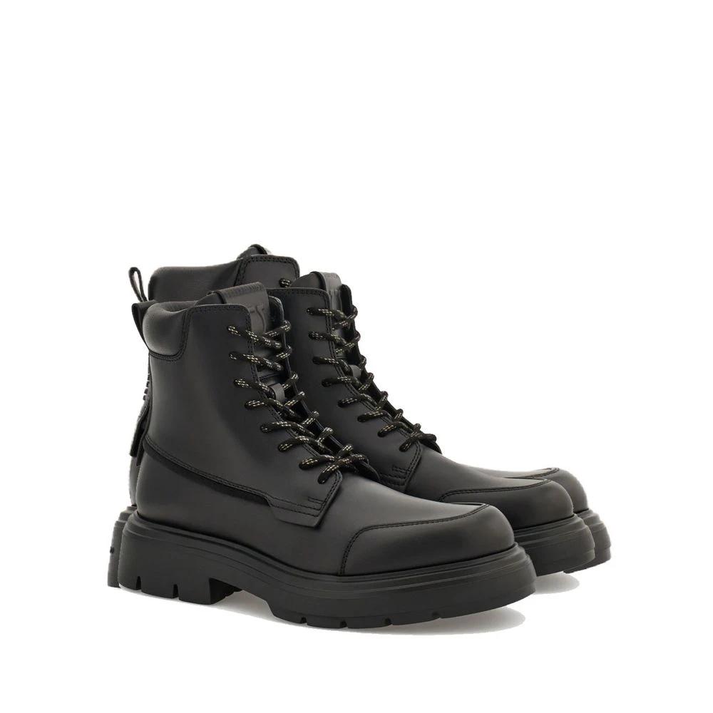 Salvatore Ferragamo Black Calfskin Lace-Up Boots by Salvatore Ferragamo