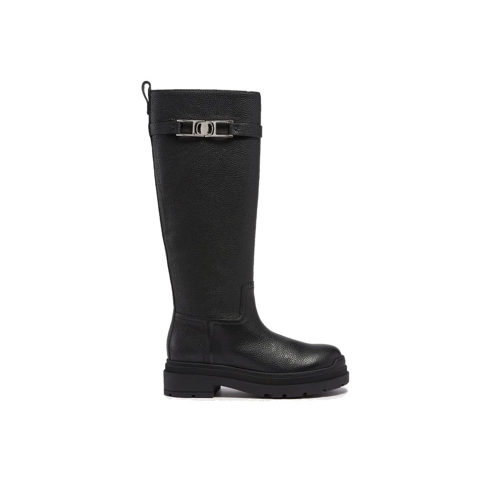 Bottes hautes en cuir de veau noir Salvatore Ferragamo