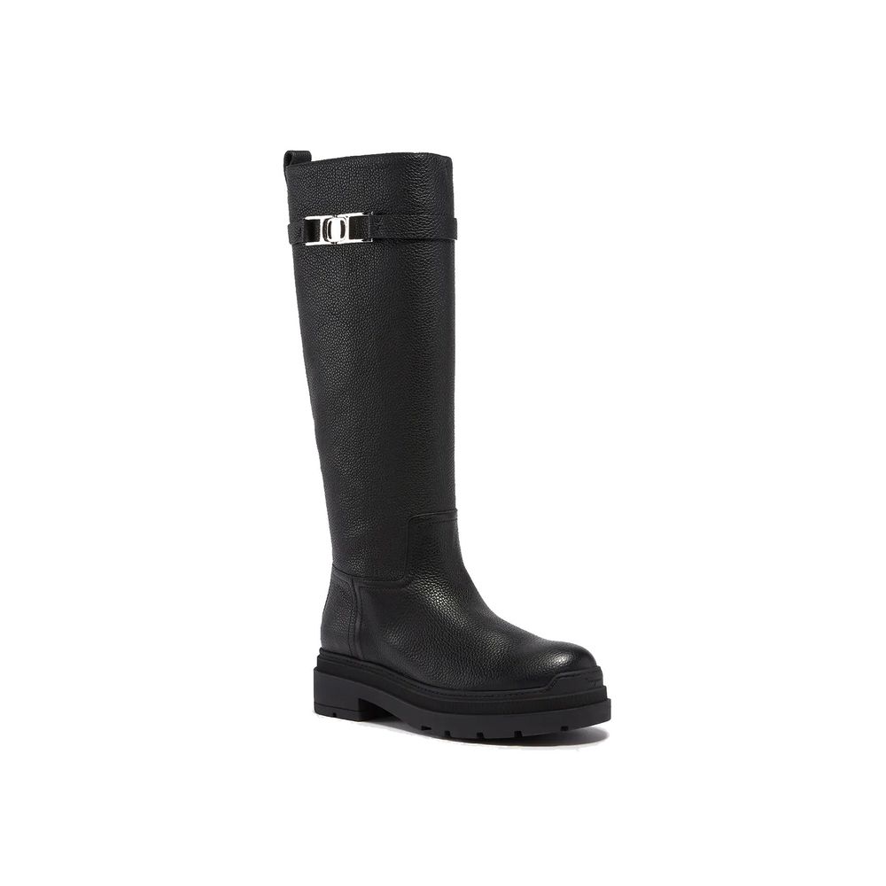 Bottes hautes en cuir de veau noir Salvatore Ferragamo