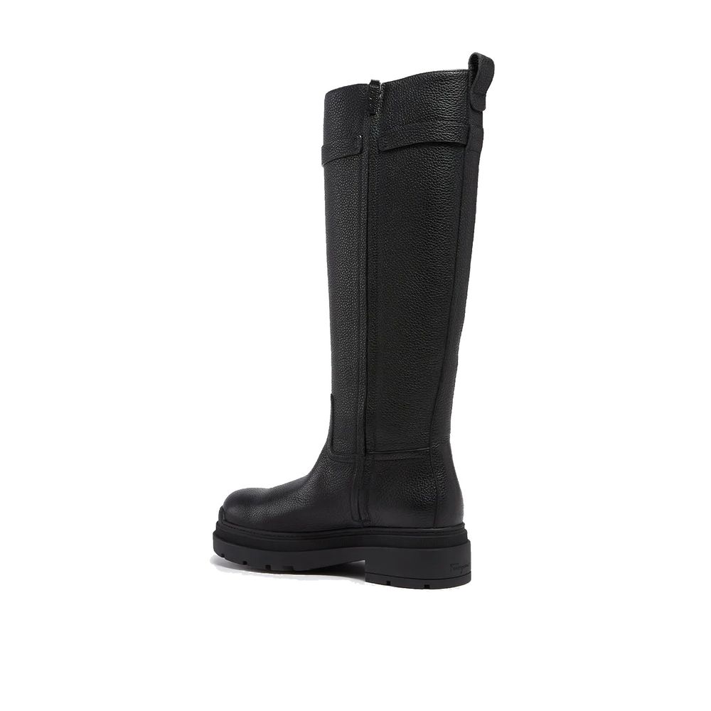 Bottes hautes en cuir de veau noir Salvatore Ferragamo
