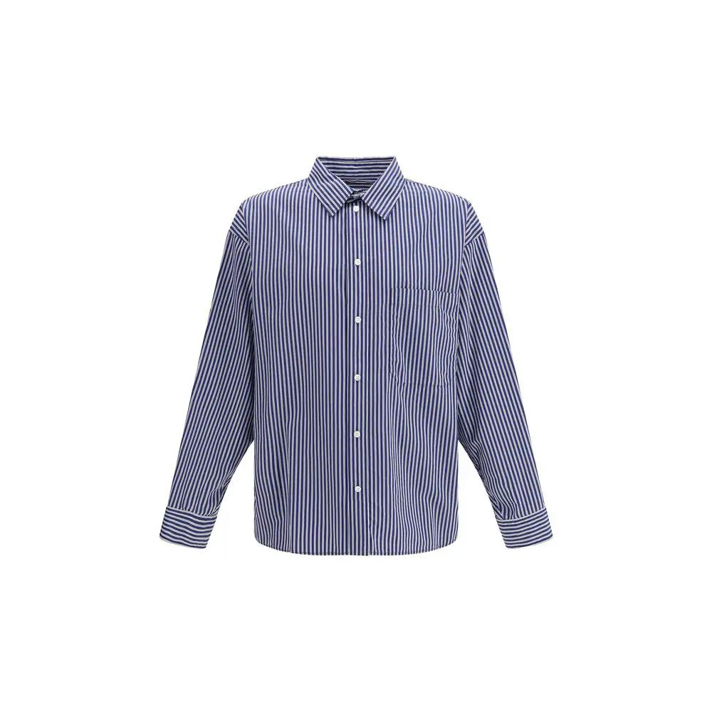 Men’s Blue Oversized Striped Shirt – Balenciaga Embroidered Poplin Logo SS26