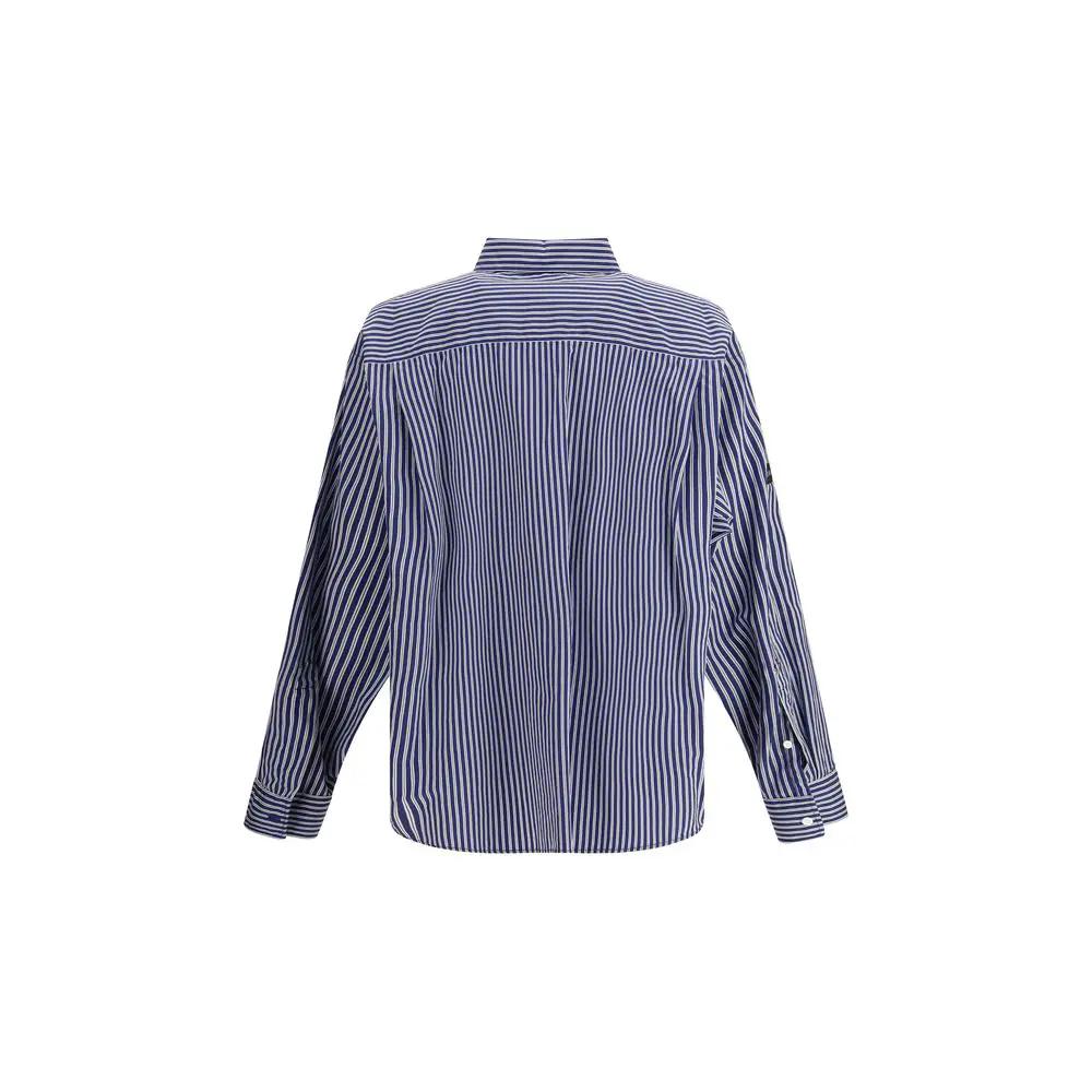 Men’s Blue Oversized Striped Shirt – Balenciaga Embroidered Poplin Logo SS26