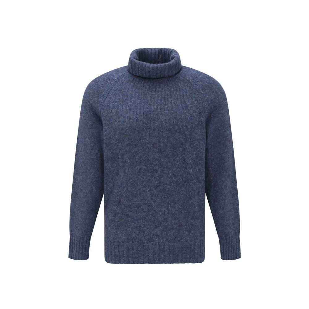 Brunello Cucinelli Blue Alpaca Leather Turtleneck by Brunello Cucinelli