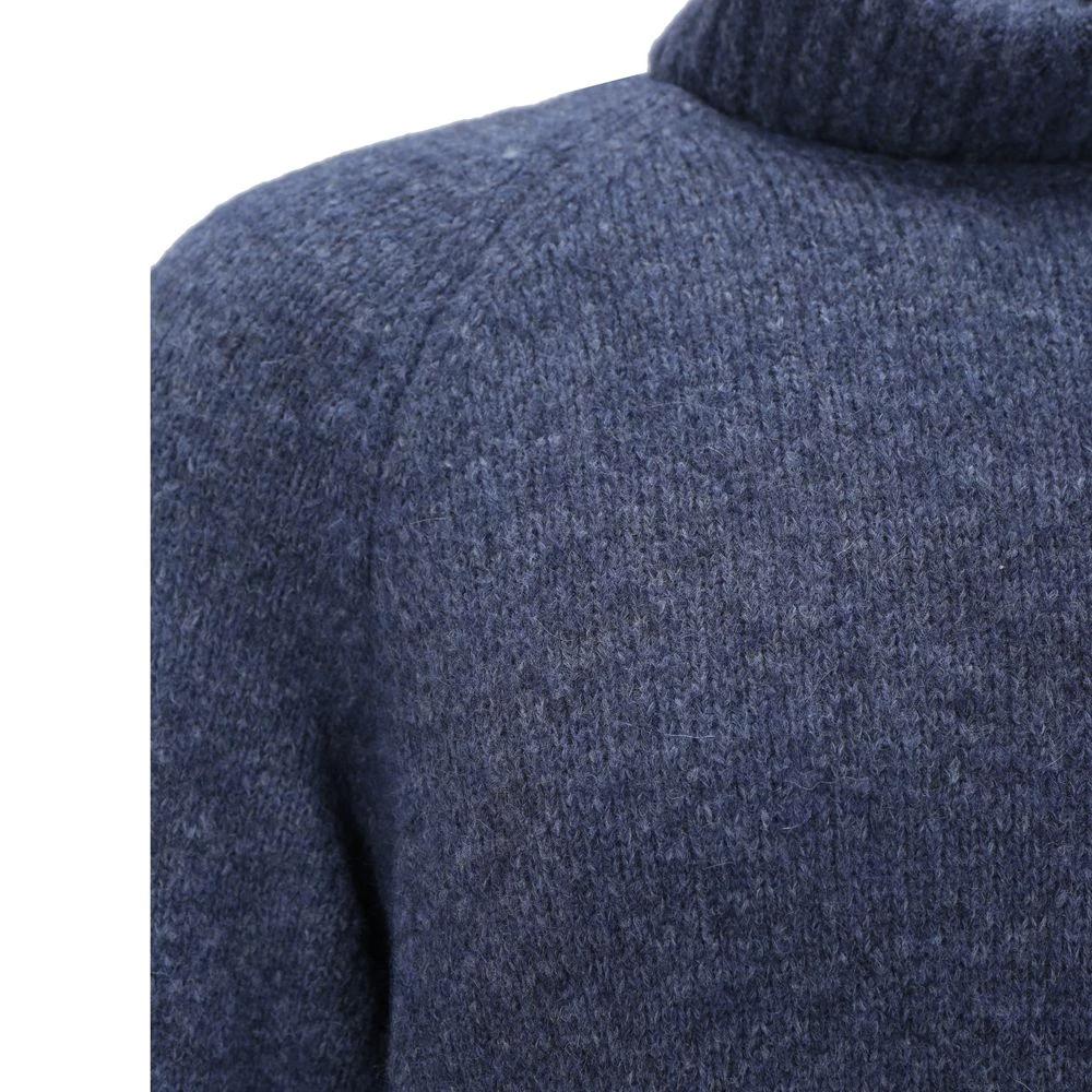 Brunello Cucinelli Blue Alpaca Leather Turtleneck by Brunello Cucinelli