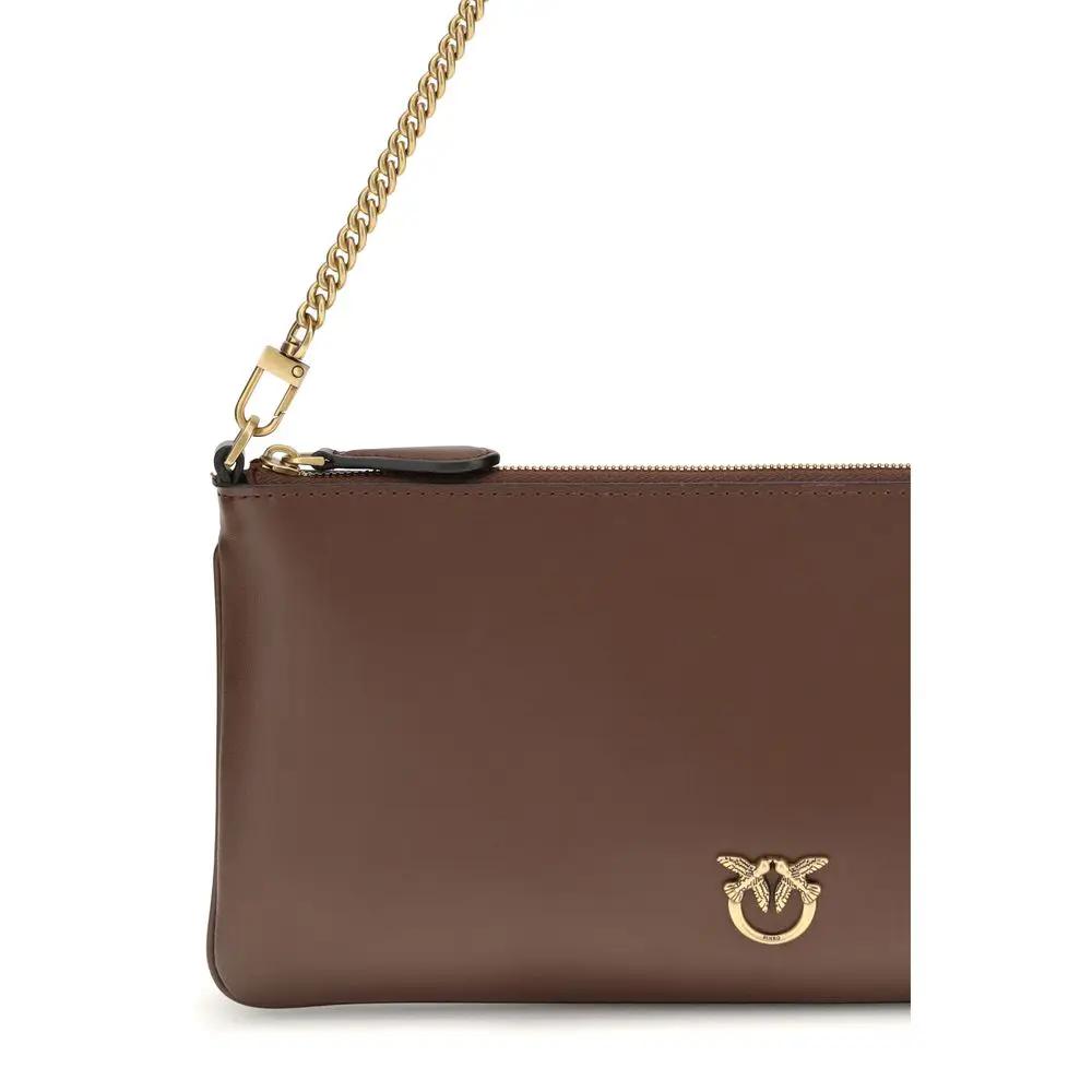 PINKO Brown Calf Leather Bos Taurus Shoulder Bag