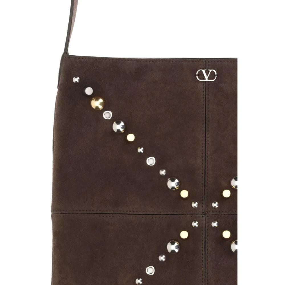 Valentino Garavani Brown Calf Leather Bos Taurus Shoulder Bag by Valentino Garavani