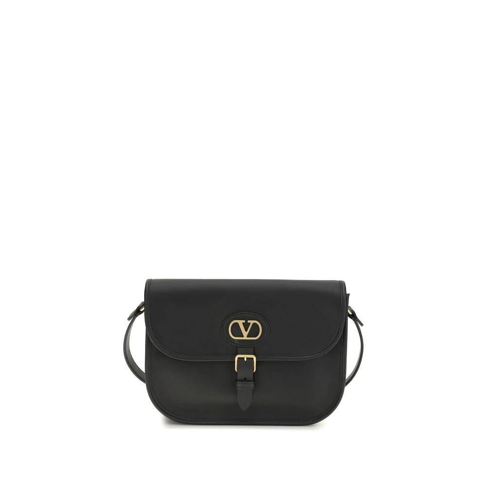 Valentino Garavani Black Calf Leather Bos Taurus Shoulder Bag by Valentino Garavani