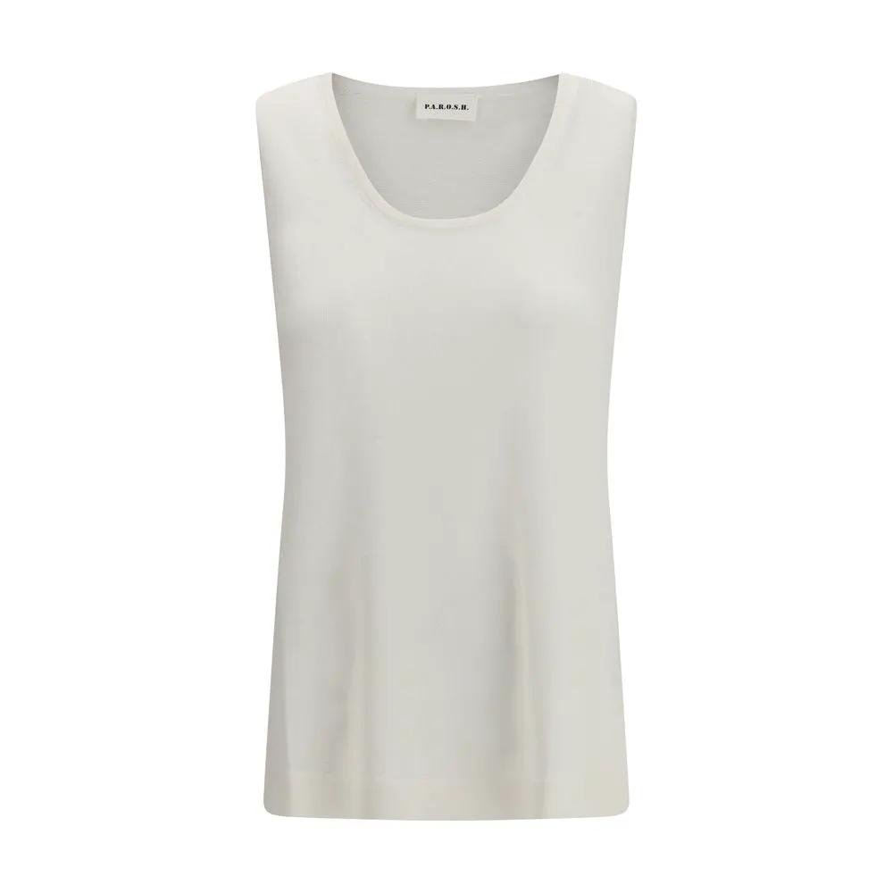 P.A.R.O.S.H. White Linen Sleeveles T-Shirt