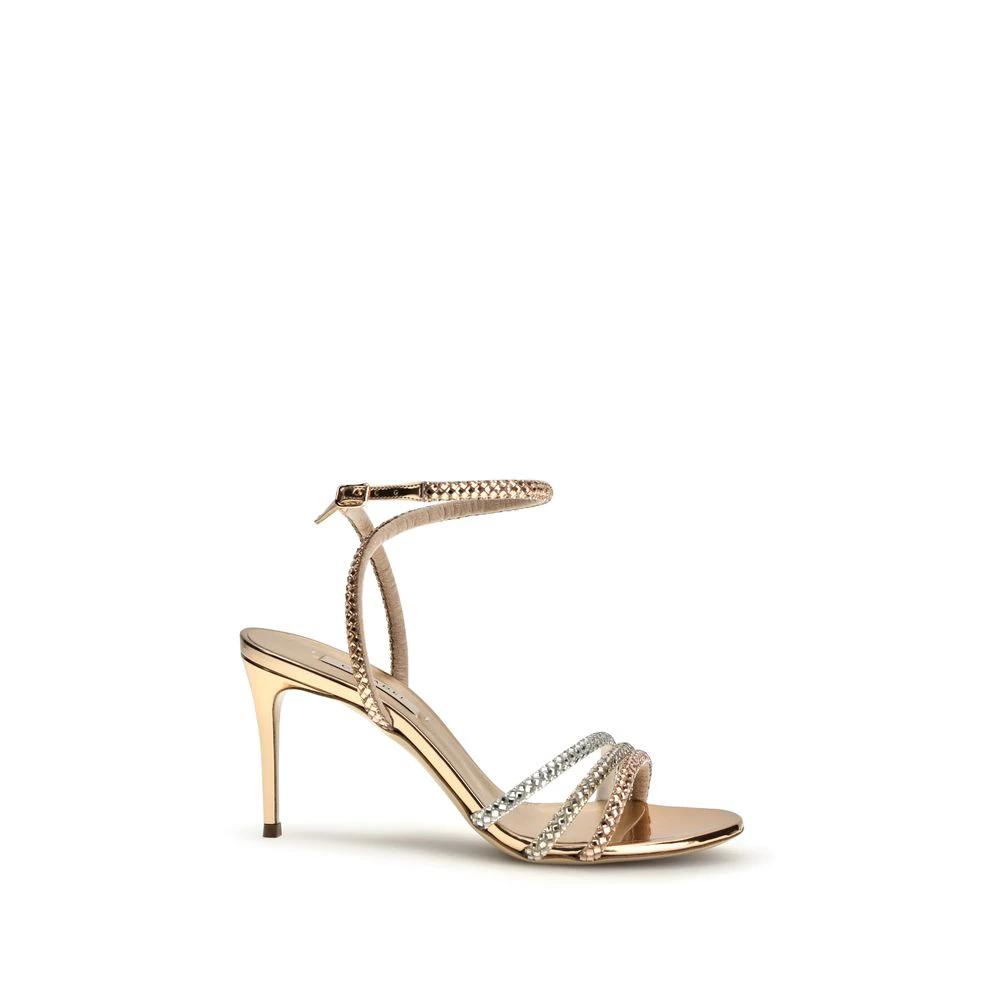 Casadei Gold Calf Leather Bos Taurus Stiletto Heel Sandals by Casadei
