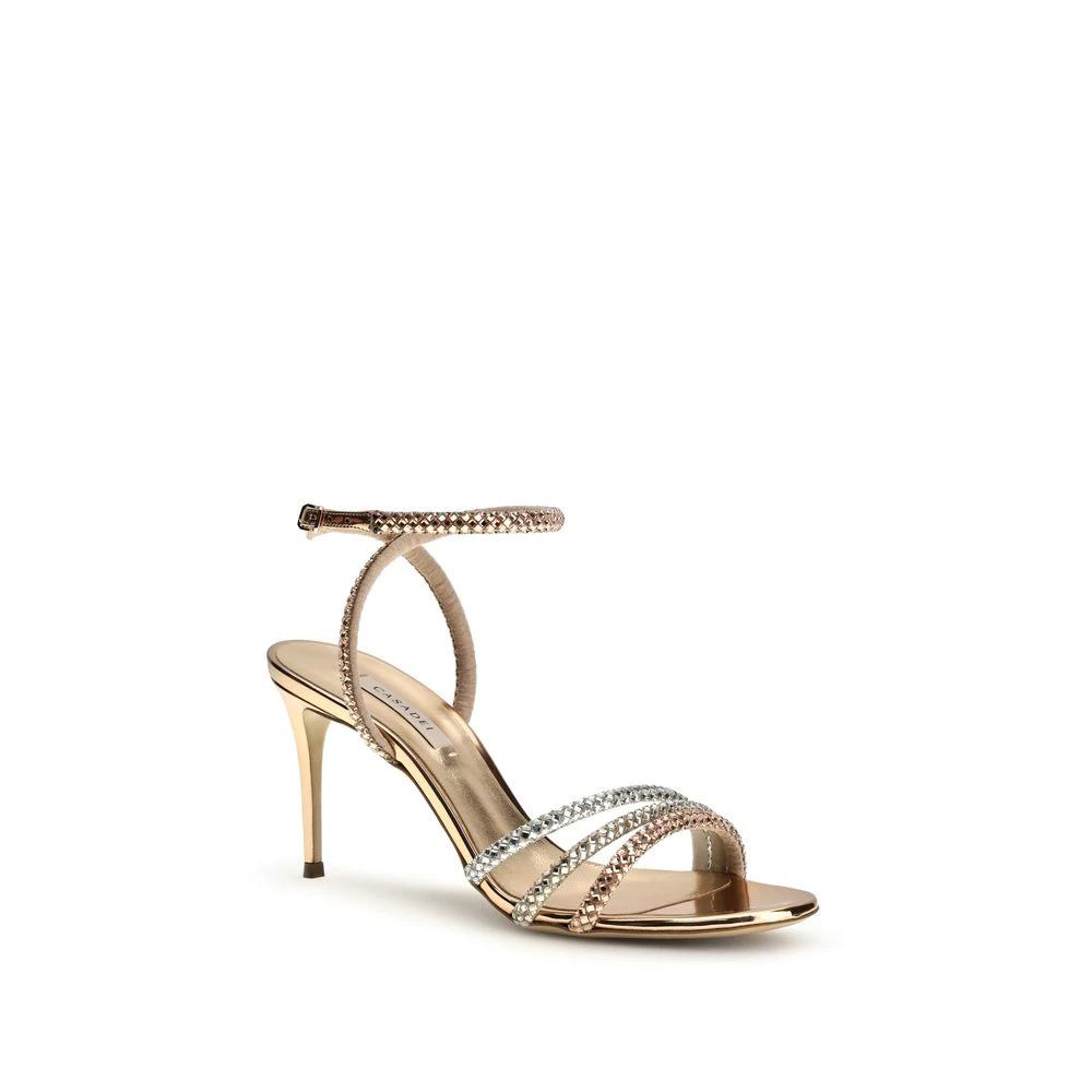 Casadei Gold Calf Leather Bos Taurus Stiletto Heel Sandals by Casadei