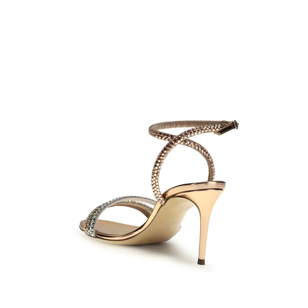 Casadei Gold Calf Leather Bos Taurus Stiletto Heel Sandals by Casadei