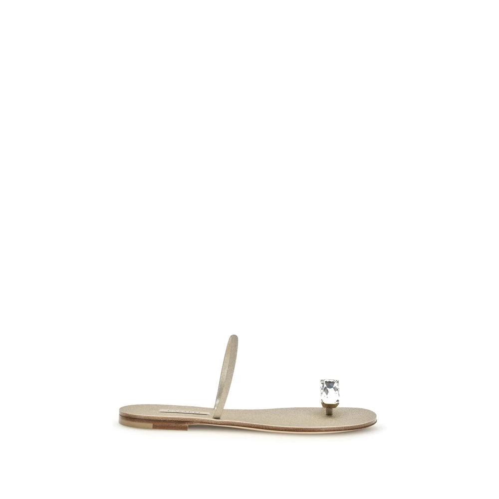 Casadei Gold Calf Leather Bos Taurus Flat Sandals by Casadei
