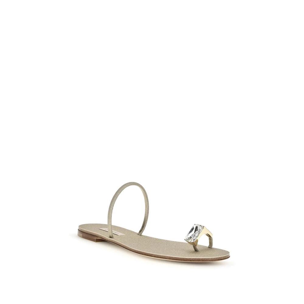 Casadei Gold Calf Leather Bos Taurus Flat Sandals by Casadei
