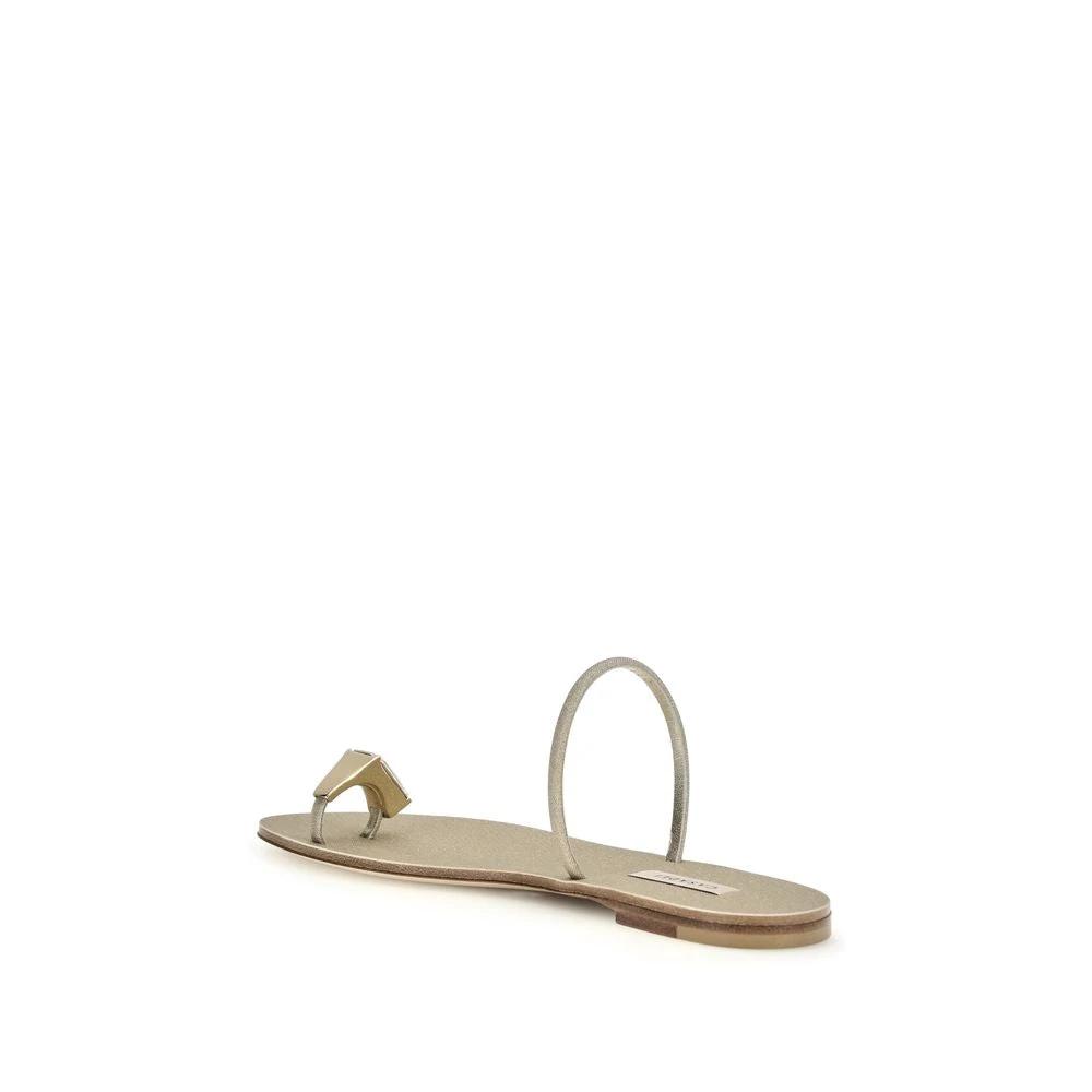 Casadei Gold Calf Leather Bos Taurus Flat Sandals by Casadei