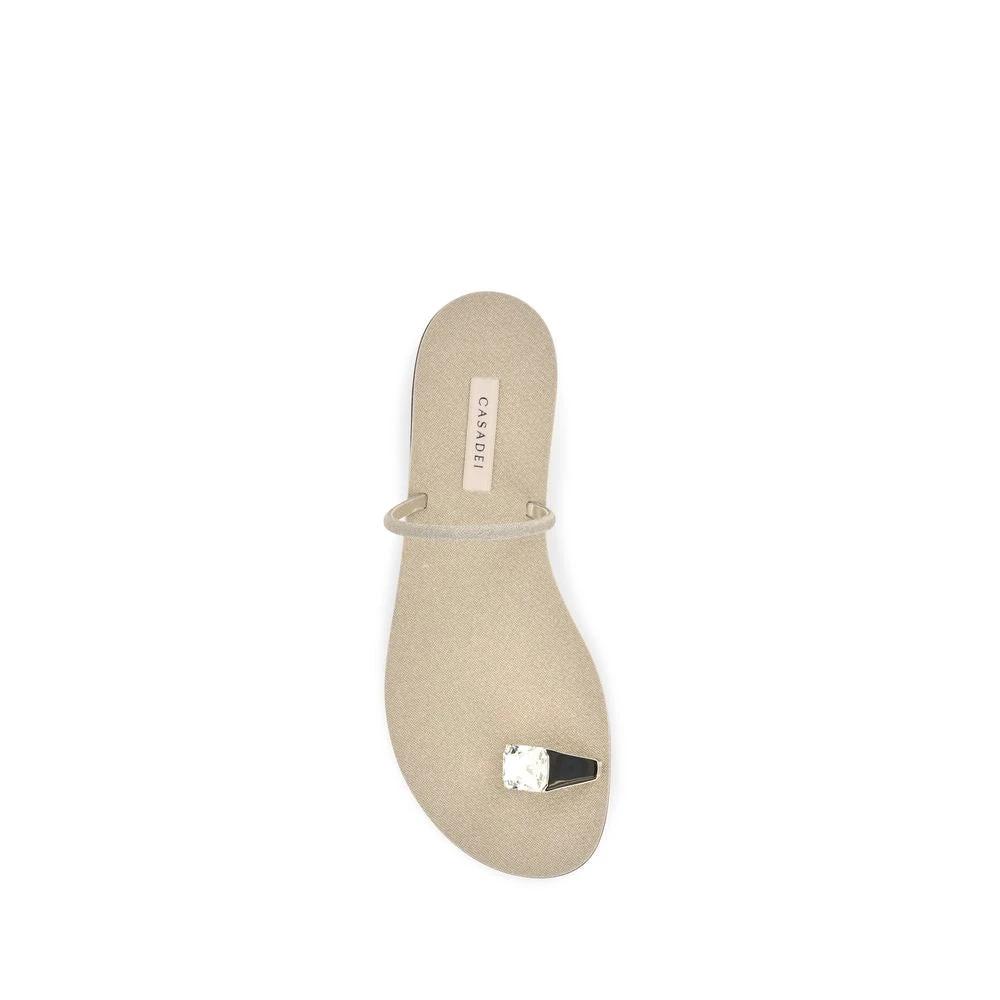 Casadei Gold Calf Leather Bos Taurus Flat Sandals by Casadei