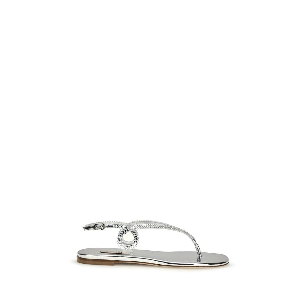 Casadei Silver Calf Leather Bos Taurus Flat Sandals by Casadei