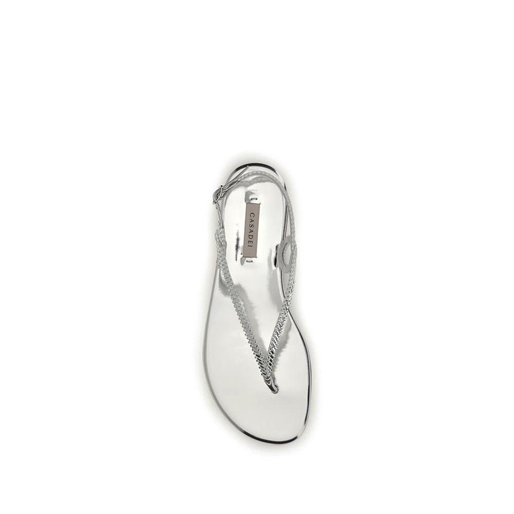 Casadei Silver Calf Leather Bos Taurus Flat Sandals by Casadei