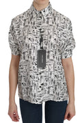 Dolce & Gabbana White Musical Instrument Collared Blouse Shirt by Dolce & Gabbana
