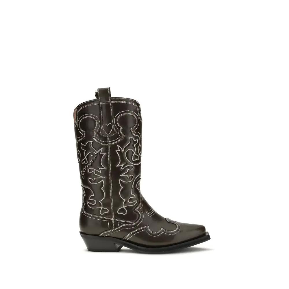 Bottes Ganni marron en polyuréthane à lacets