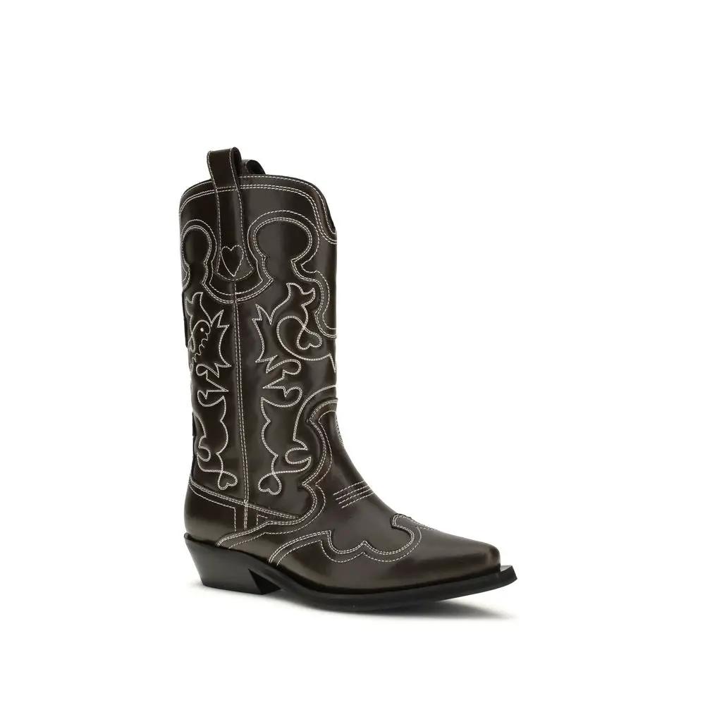 Bottes Ganni marron en polyuréthane à lacets
