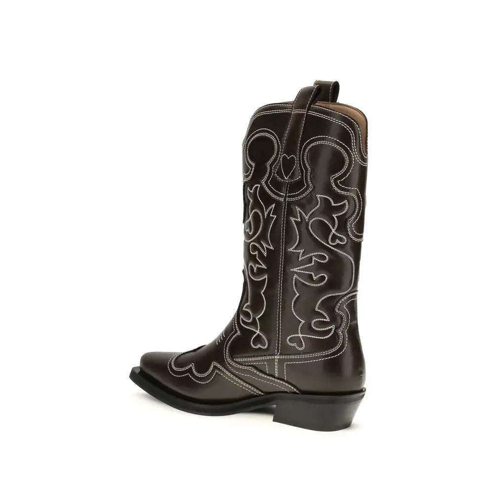 Bottes Ganni marron en polyuréthane à lacets
