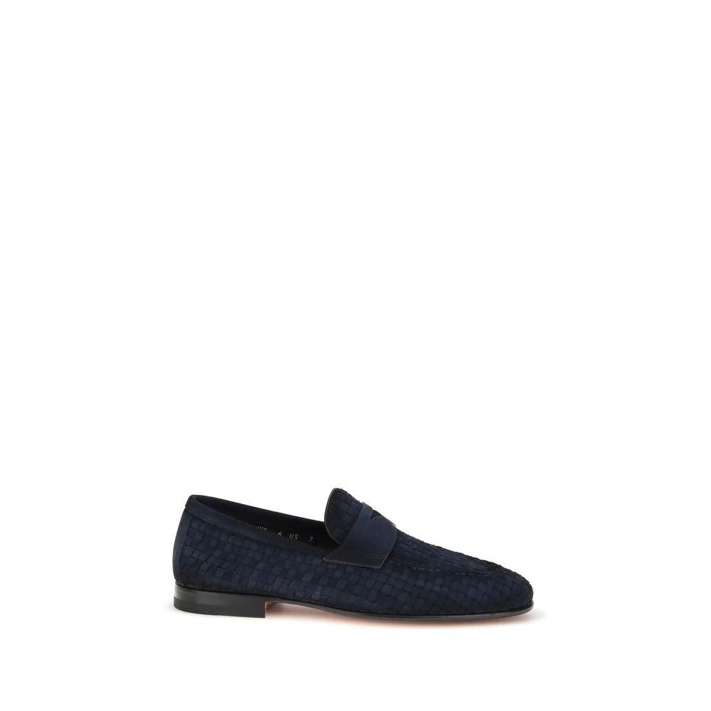 Santoni Blue Calf Leather Bos Taurus Slip-On Loafers by Santoni