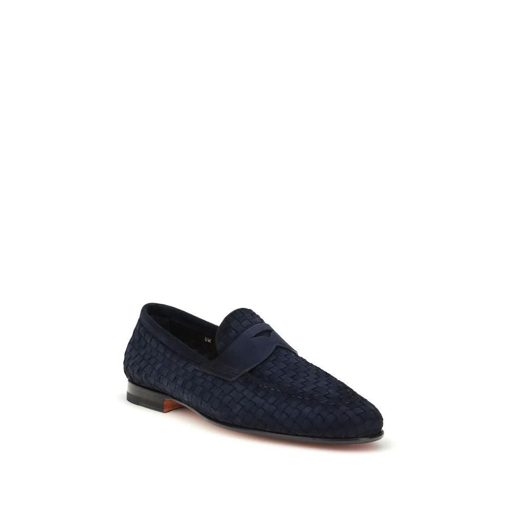 Santoni Blue Calf Leather Bos Taurus Slip-On Loafers by Santoni