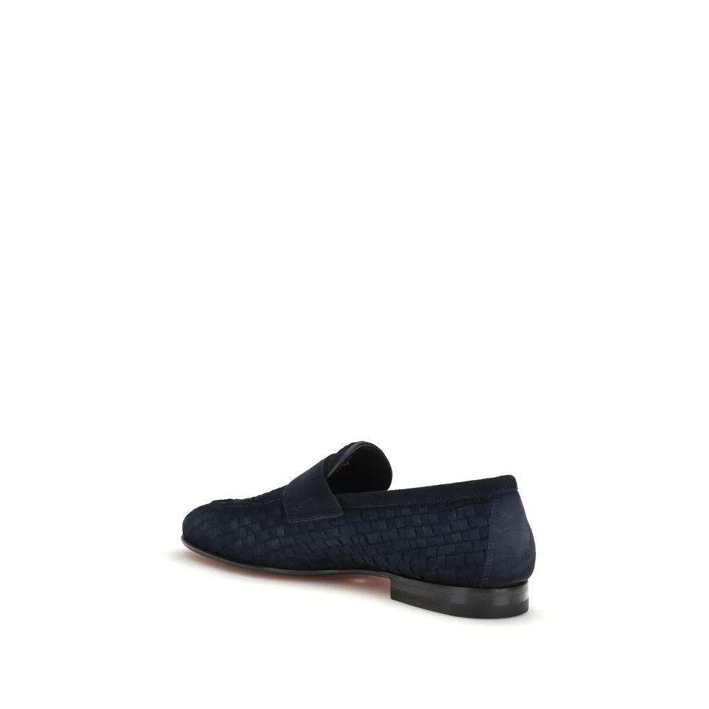 Santoni Blue Calf Leather Bos Taurus Slip-On Loafers by Santoni